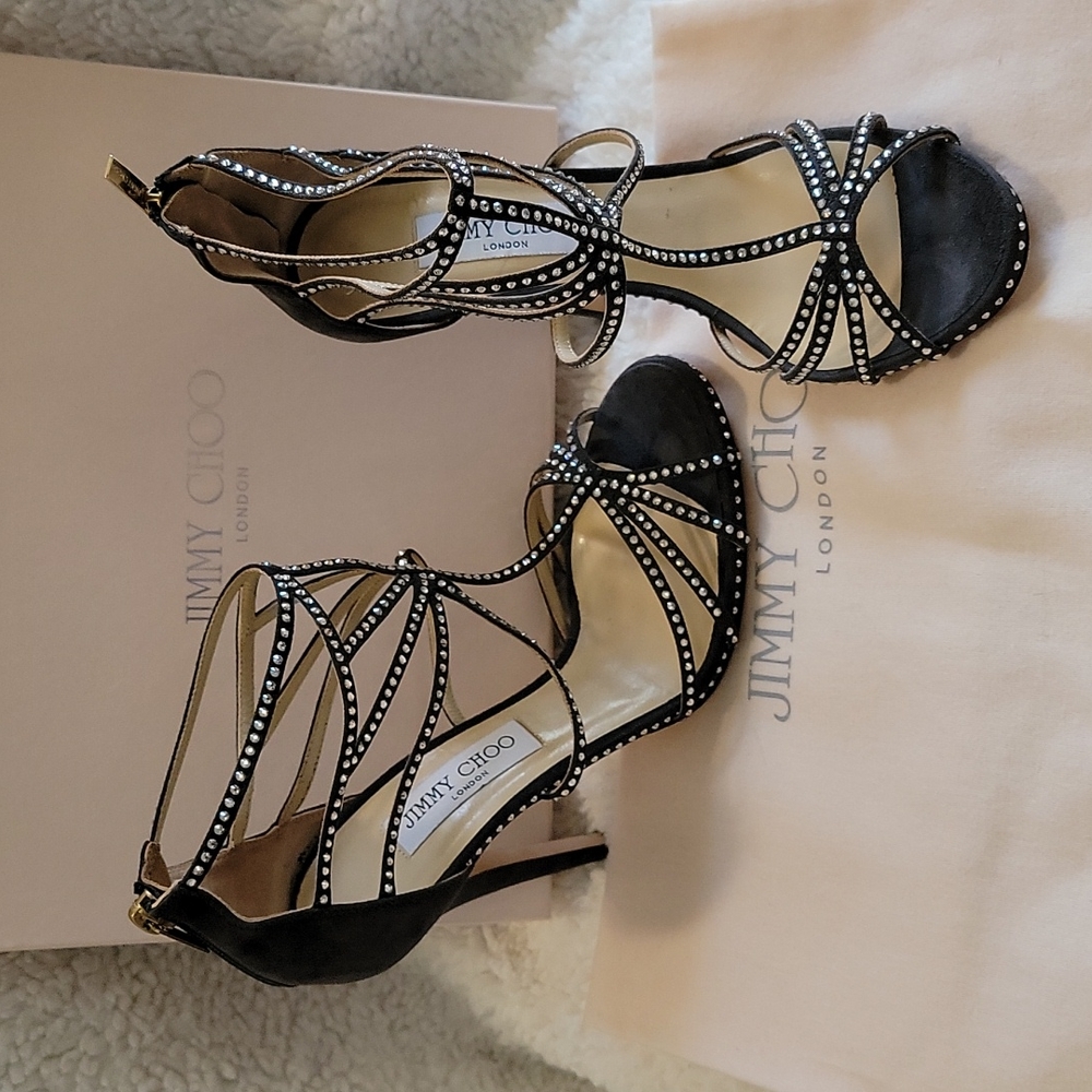 SALE!!NIB/NWT Jimmy Choo Gray Suede Silver Studded Stiletto Sandals Sz 39/9